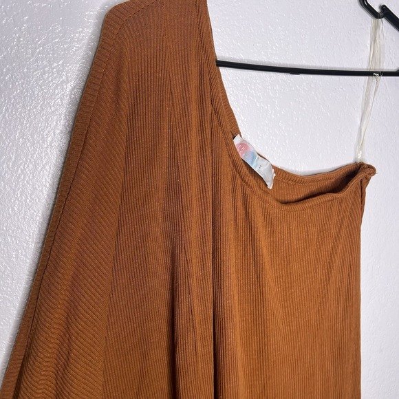 FP Beach Kara One Shoulder Ribbed Midi Dress Lg Orange Linen Blend Free People - Picture 6 of 15